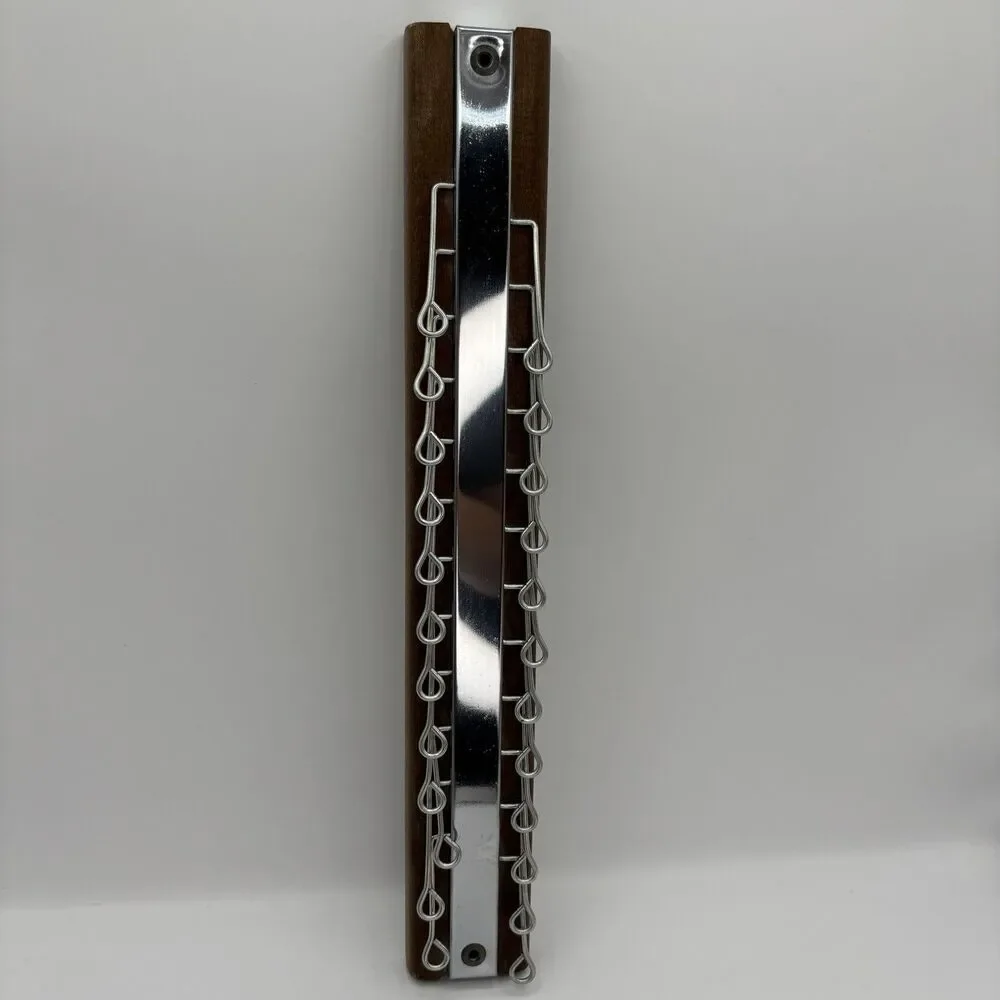 Tie Rack MCM Vintage Tie Scarf Belt Organizer wood Silve metal swinging holds 24